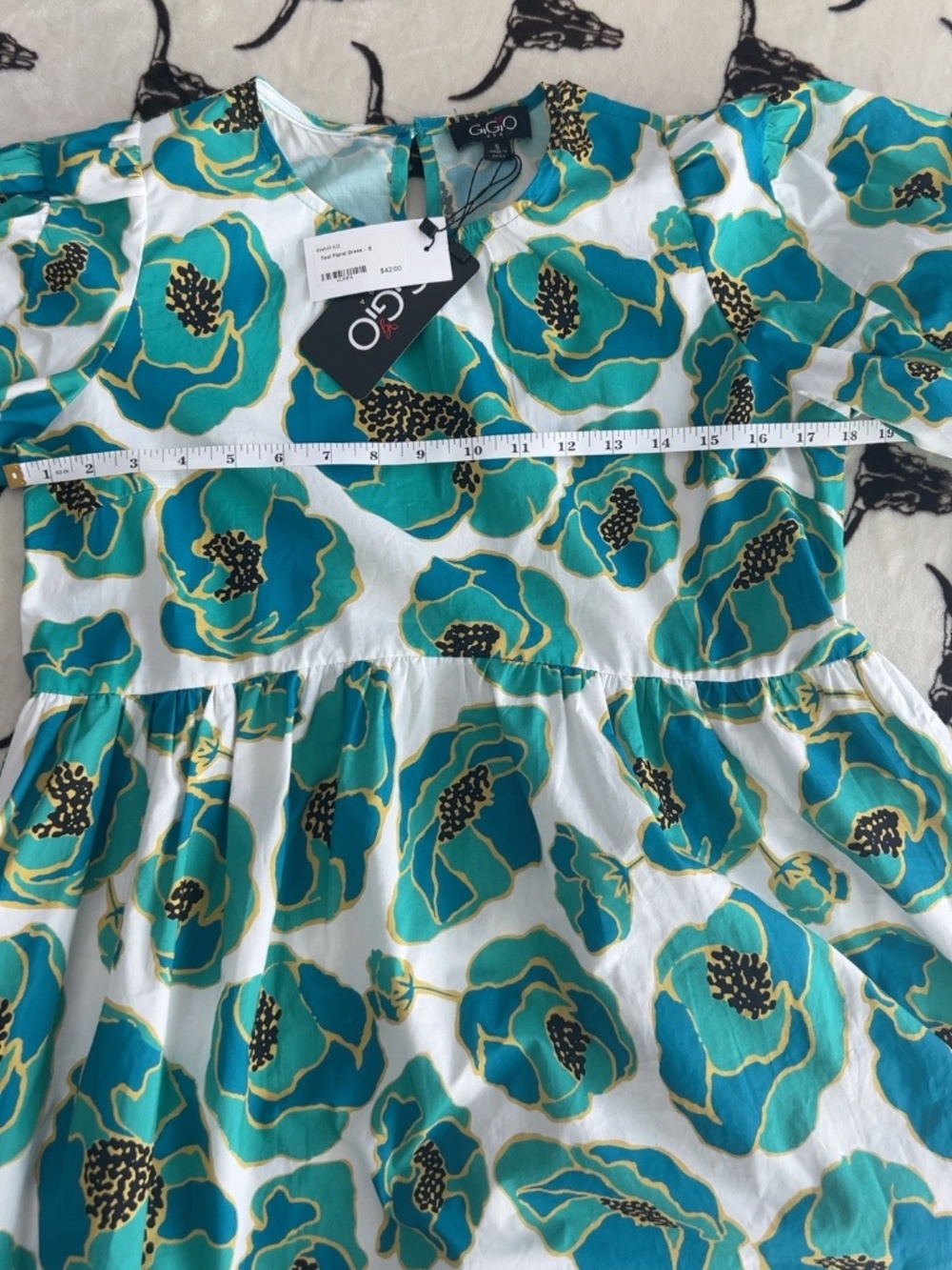 NWT GIGIO Teal Poppy Floral Cotton Babydoll Dress Size S - Picture 4 of 7